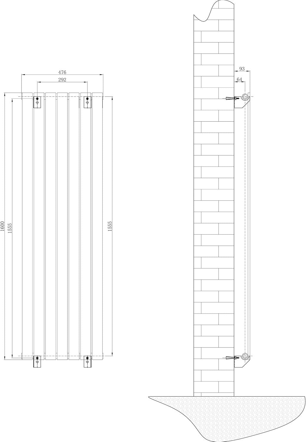 Vertical Anthracite Grey Radiator 1600x475mm Double Panel High Heat Output