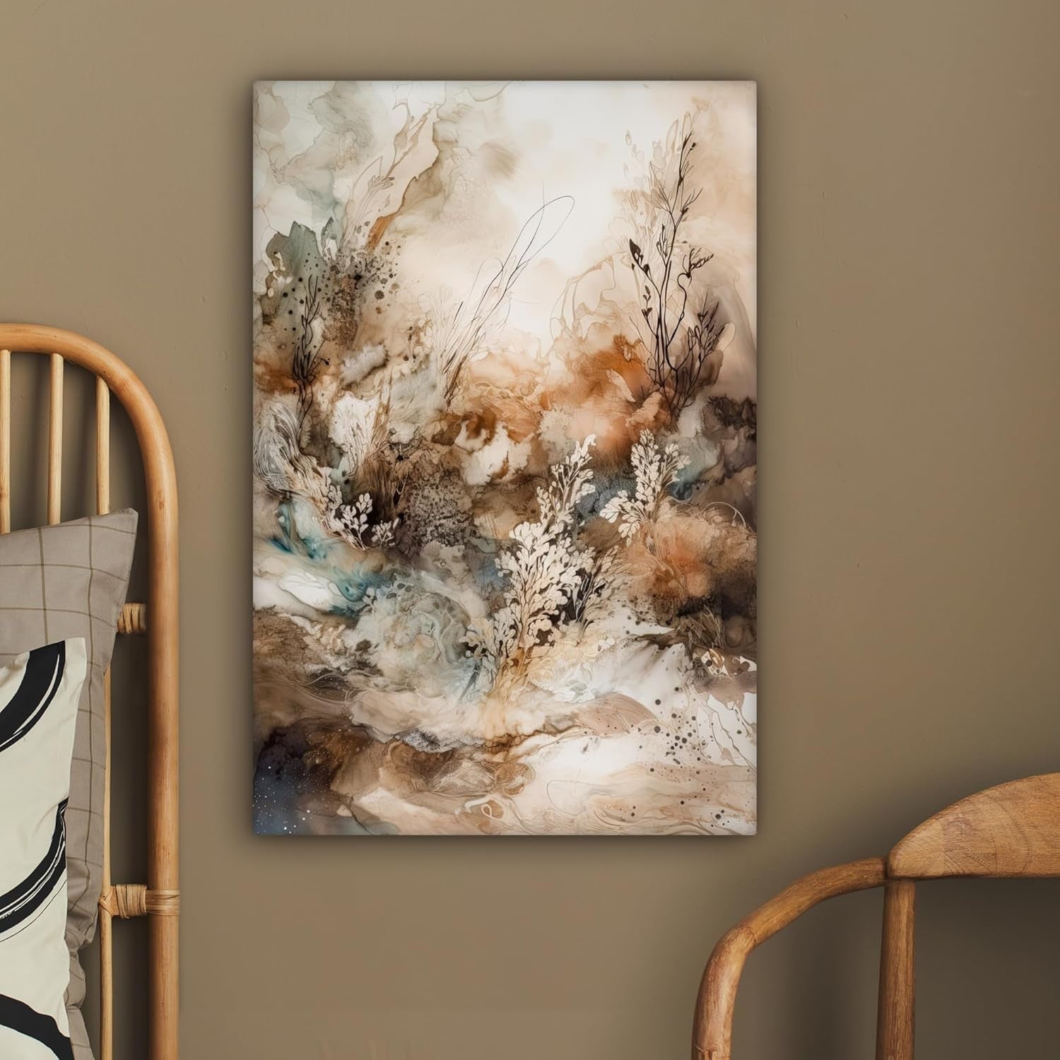 Abstract Floral Canvas Wall Art 40x60cm Beige Modern Framed Print