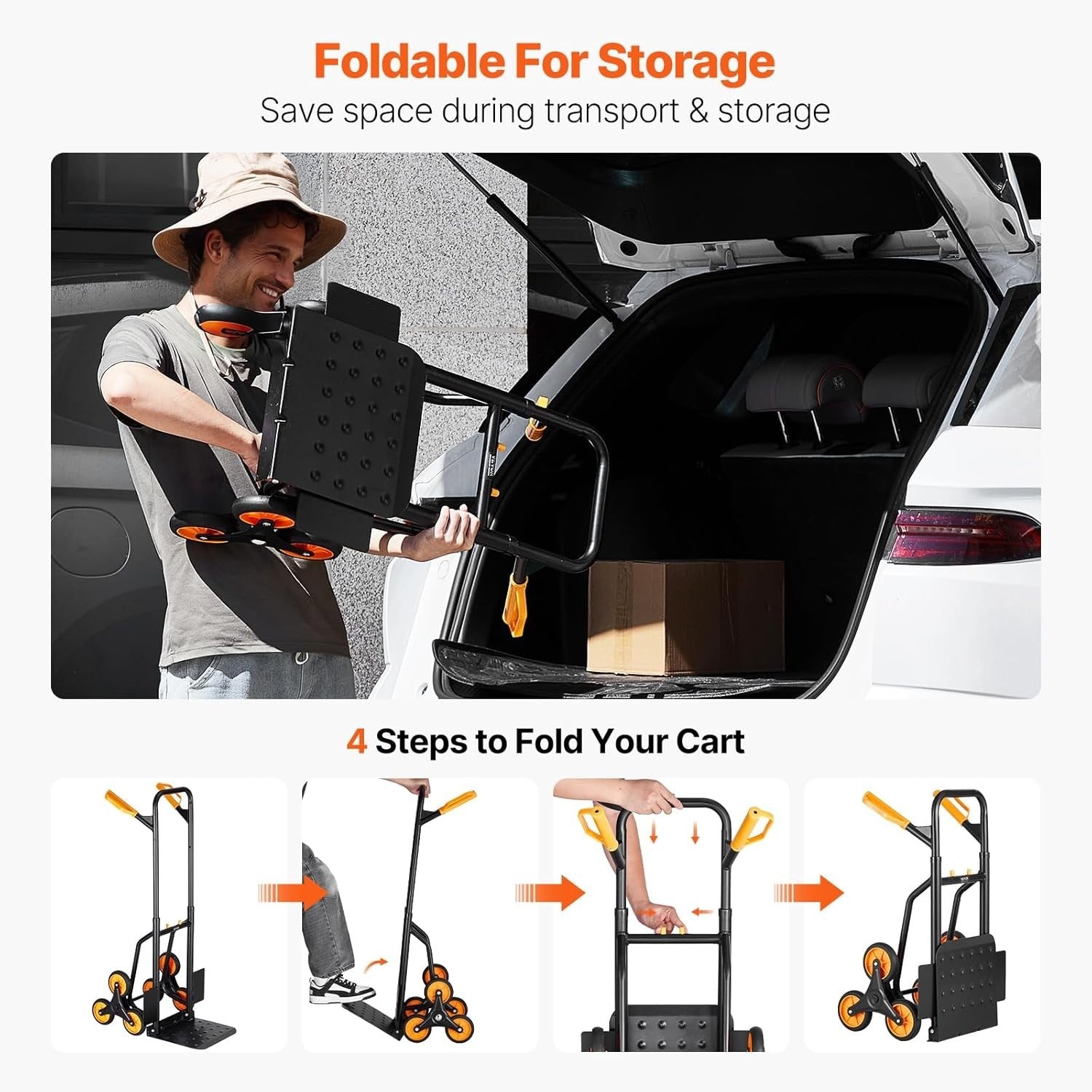 Stair Climbing Hand Truck 440lb Folding Trolley 6 Wheel Dual Handle