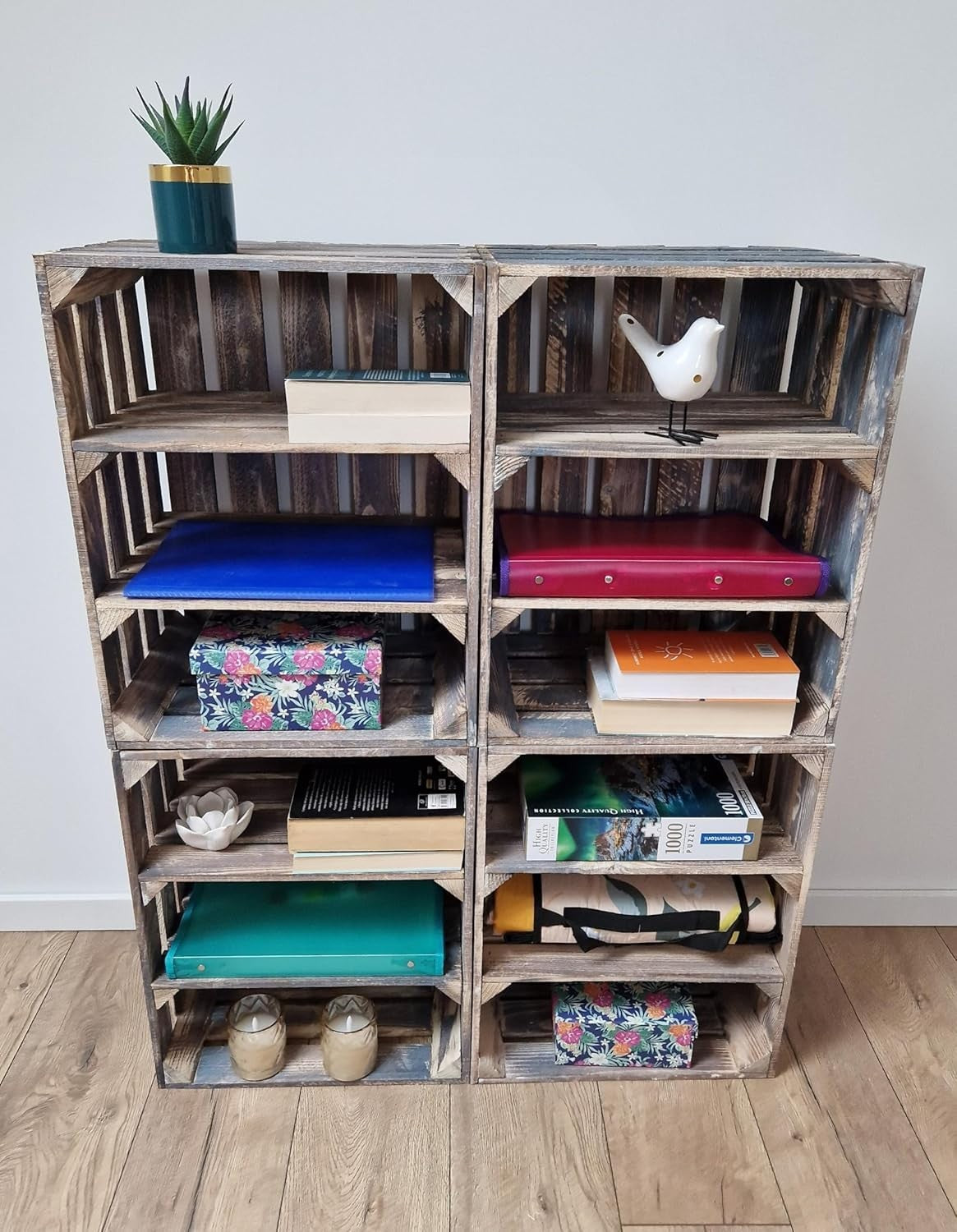 4-Tier Grey Wooden Crates Storage Shelf Organizer 50x40x30cm Durable