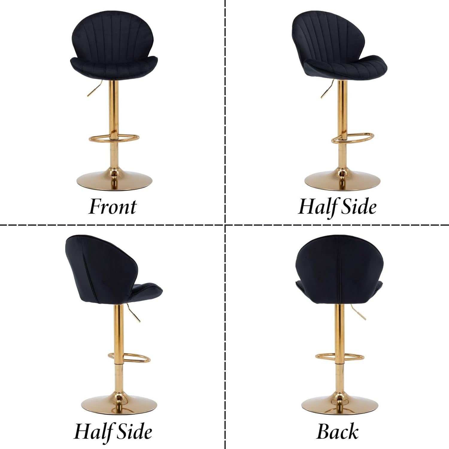 Black Velvet Swivel Bar Stools Set of 2 Adjustable Kitchen Counter Chairs