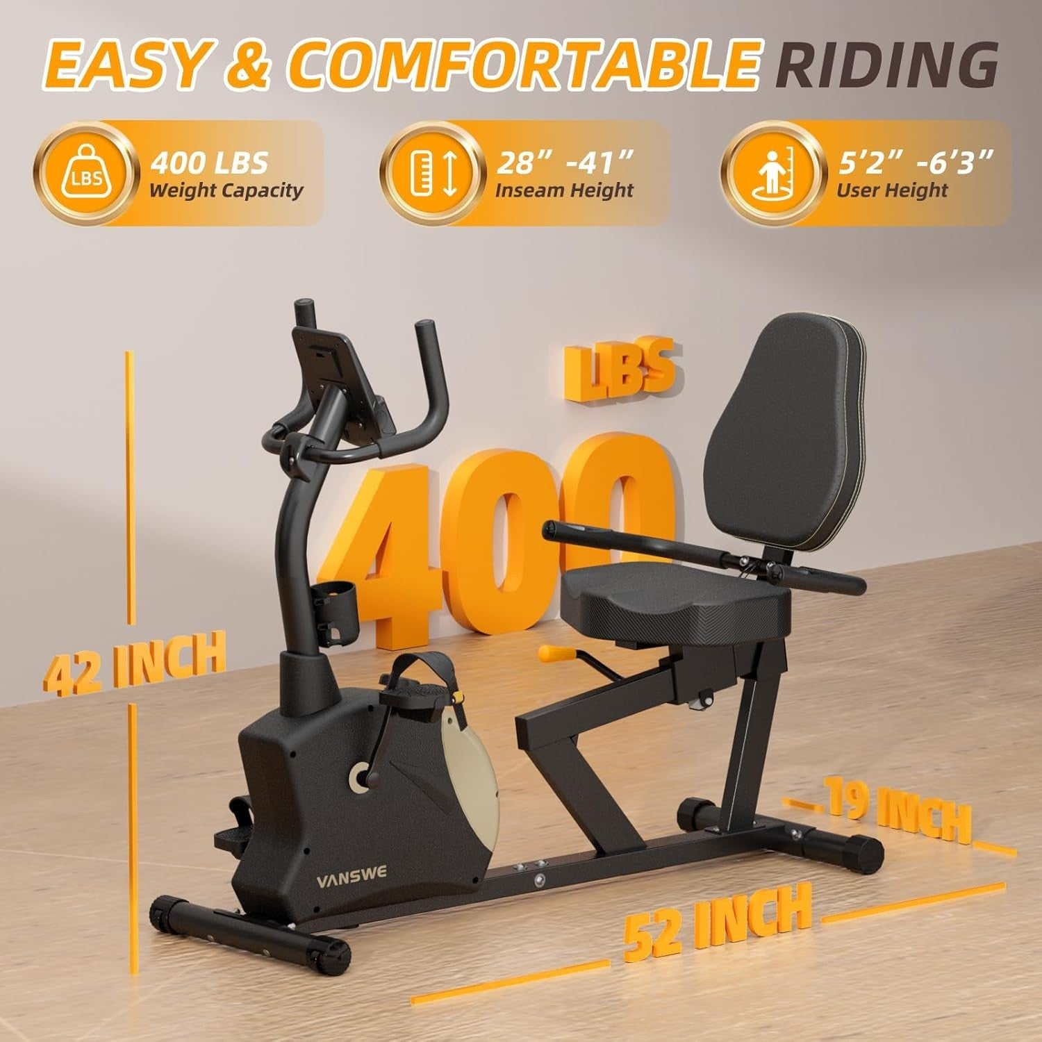 Recumbent Exercise Bike 400LB Magnetic Bluetooth LED Heart Rate Adjustable Seat