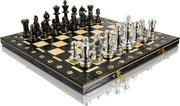 Metallic Staunton Chess Set 41cm Foldable Wooden Board Luxury Silver Pieces