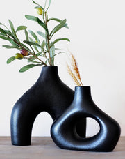 Black Ceramic Donut Vase Set Modern Nordic Hollow Decor Table Display