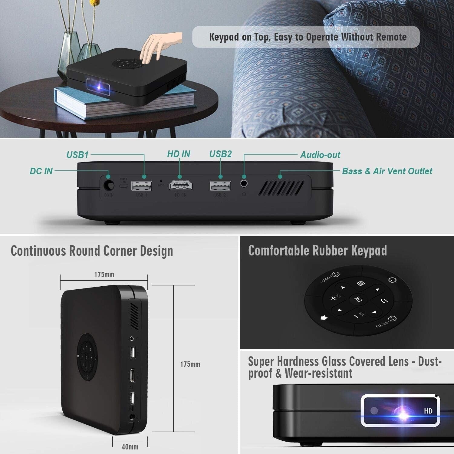 Mini Android Projector 350 ANSI 1080P WiFi Bluetooth 300" Portable