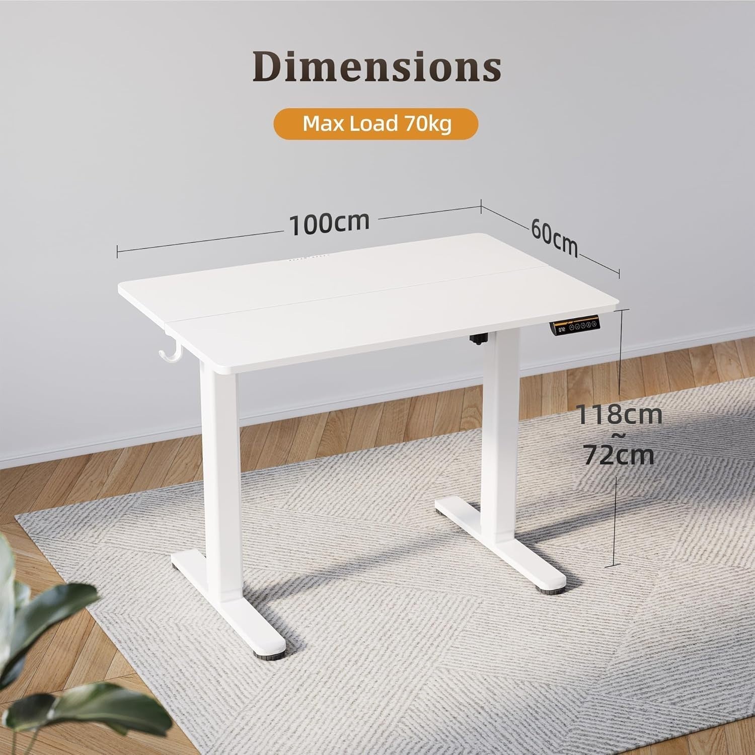 White Electric Standing Desk 100x60cm Adjustable Sit Stand Office Table