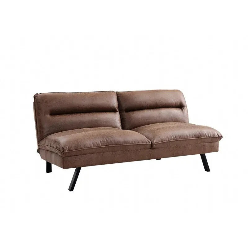 Brown Air Leather 3 Seater Sofa Bed Foam Padded Recliner Solid Frame UK