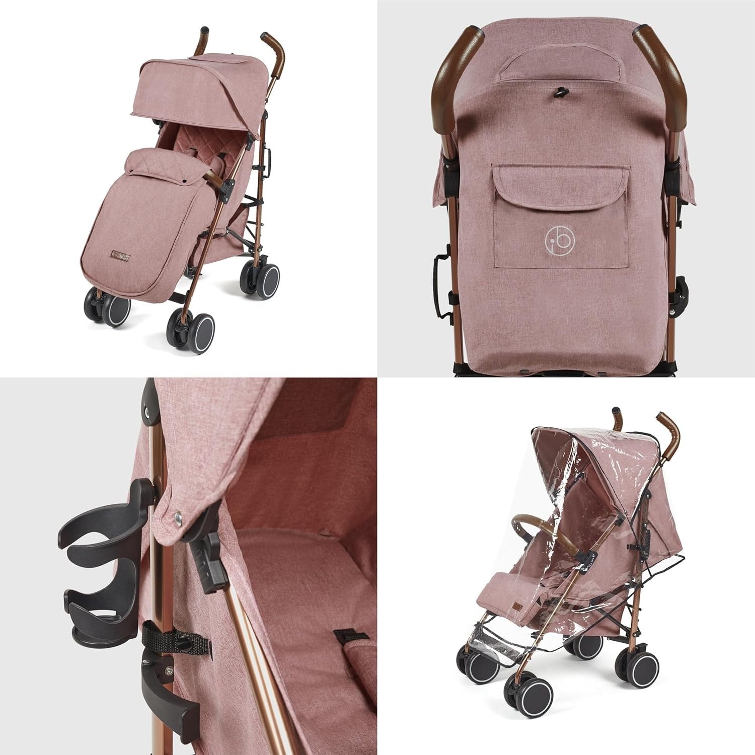 Compact Lightweight Baby Stroller Dusky Pink 6 Months-4 Years Recline UPF50+
