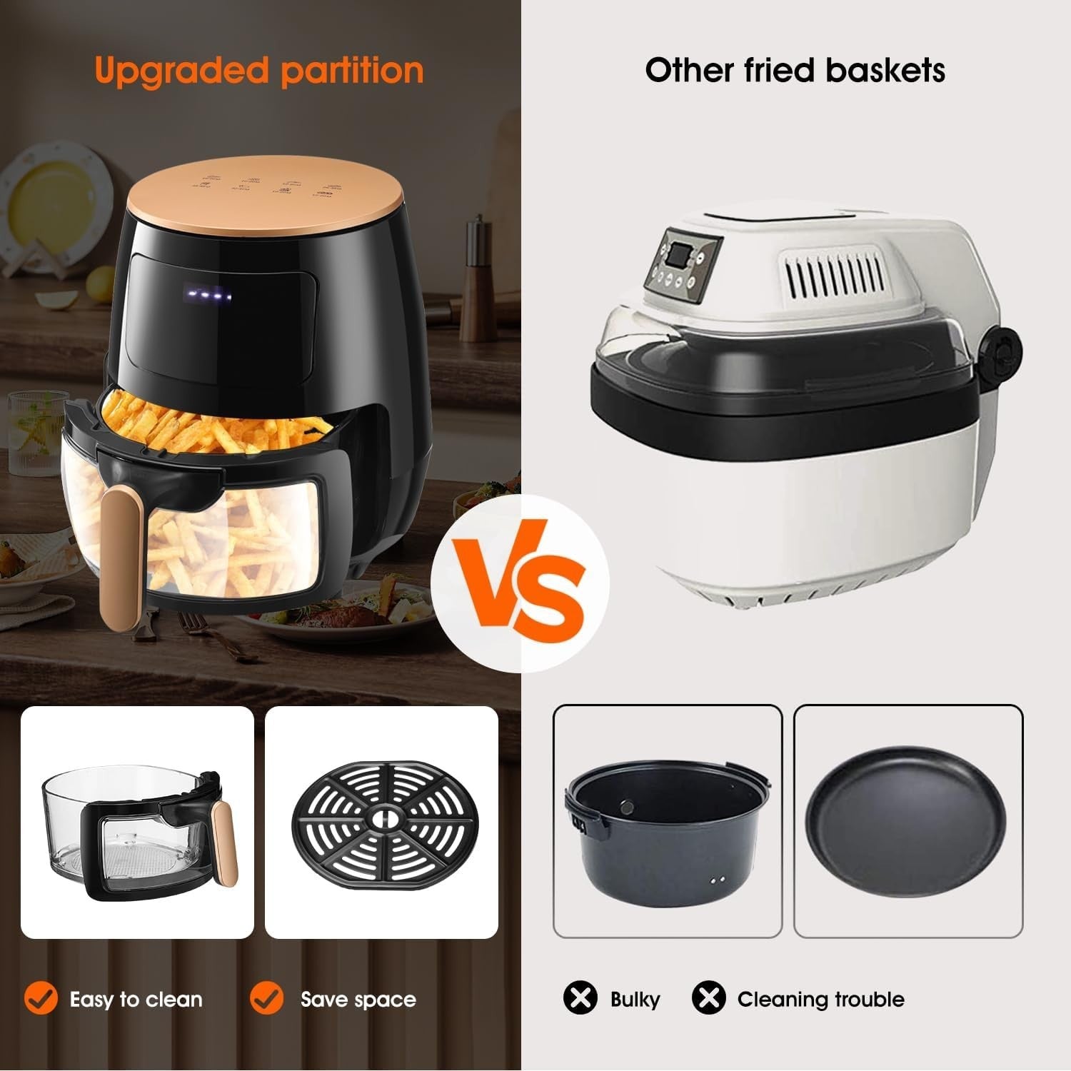 5L Air Fryer with Viewing Window 6-in-1 Presets Touch Screen Oil-Free Cooker