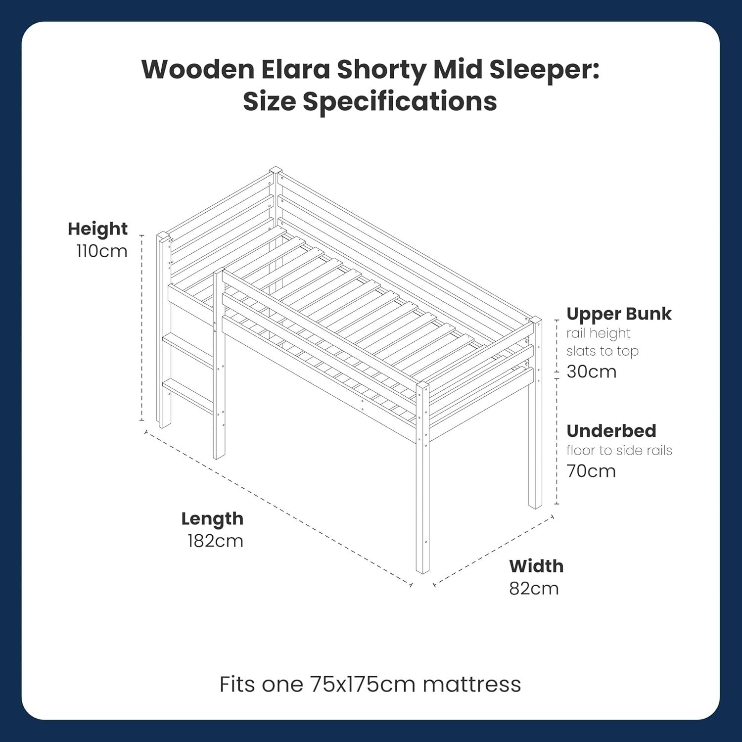 Flair White Mid Sleeper Cabin Bed for Kids with Storage, Compact Pine Frame