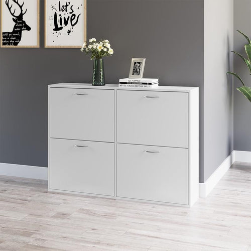 Modern 4 Drawer White Shoe Cabinet Storage Unit for Hallway & Entryway