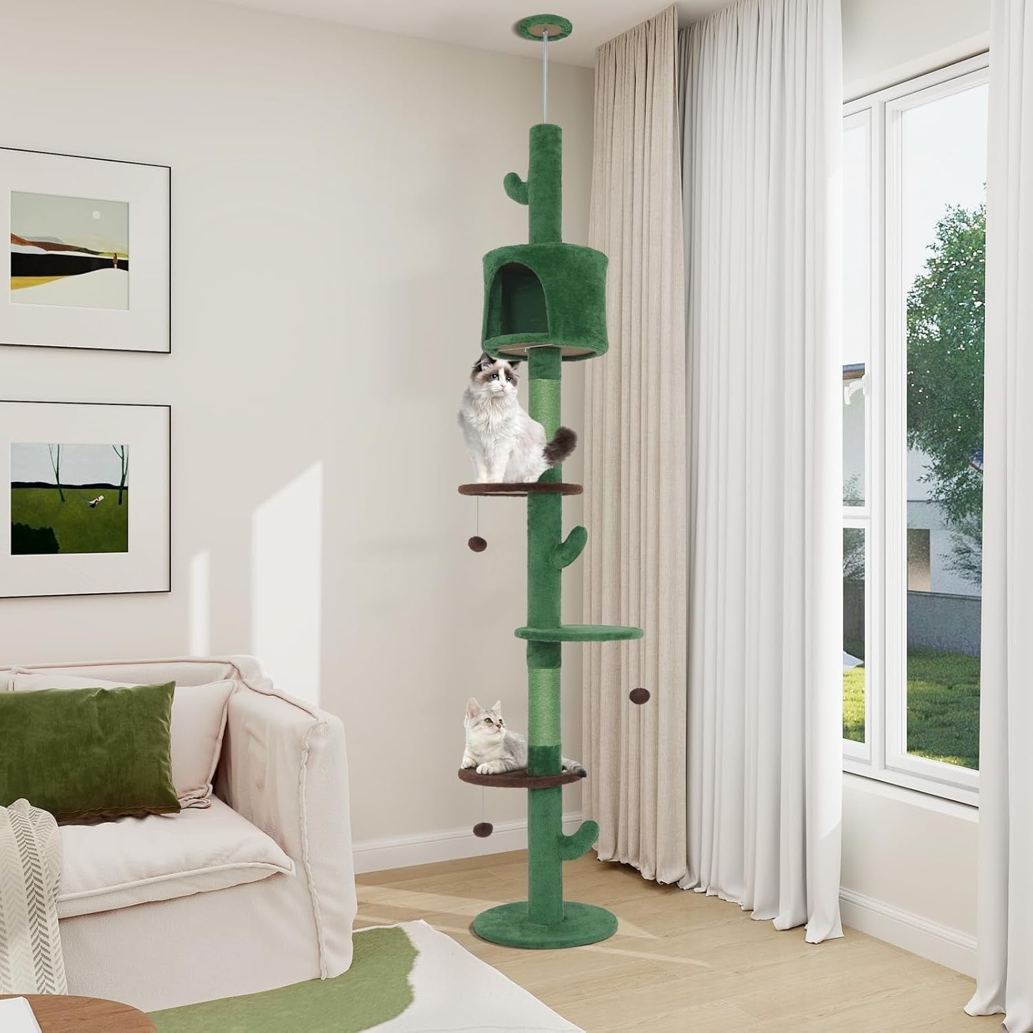 Floor to Ceiling Cat Tree 260cm Tall Tower Scratching Post Condo