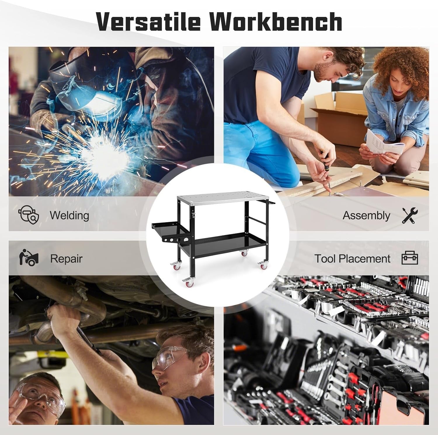 Heavy Duty Welding Table on Wheels 36x18 580kg Workbench Tool Rack Fixture Holes
