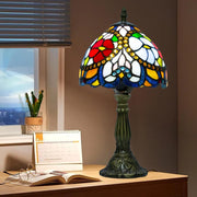 Red Rose Tiffany Table Lamp, Dimmable LED, Vintage Resin, Mood Lighting
