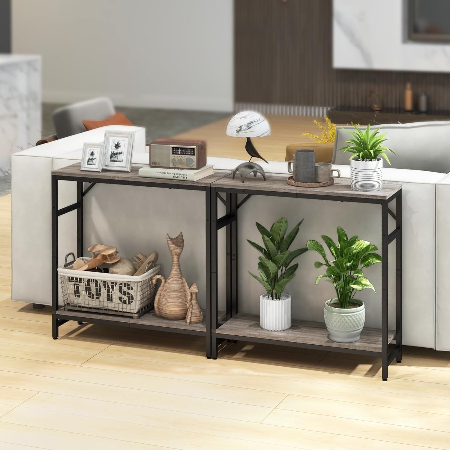 Slim Narrow Console Table with Storage Shelf & Support Bars for Hallway