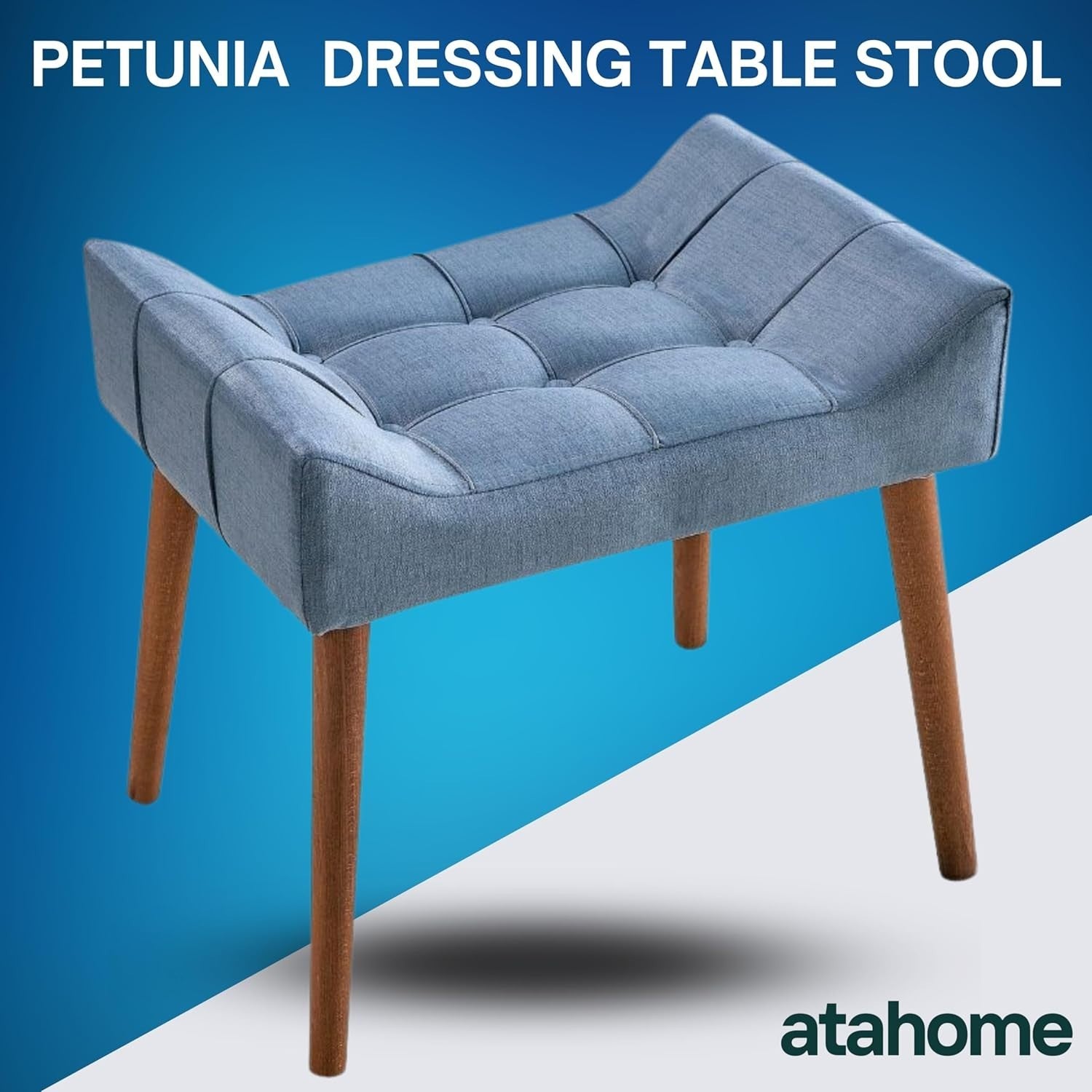 Blue Padded Dressing Table Stool Modern Vanity Makeup Chair Bedroom