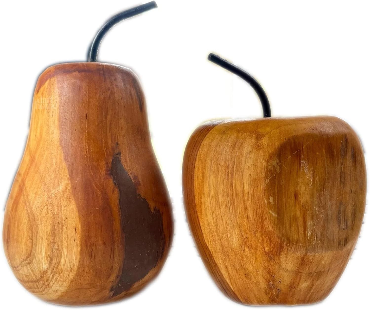 Hand-Carved Teak Wood Apple & Pear Set – Rustic Decorative Fruit Ornaments