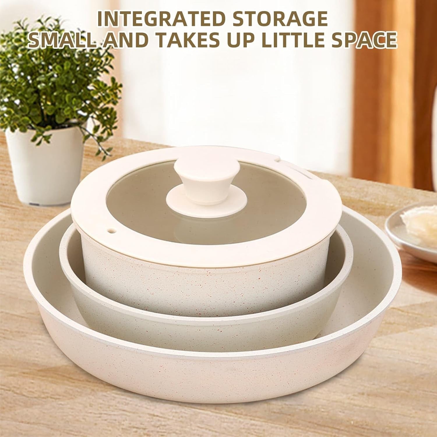 17Pcs Non Stick Cookware Set Detachable Handle Pans Stackable Induction Safe