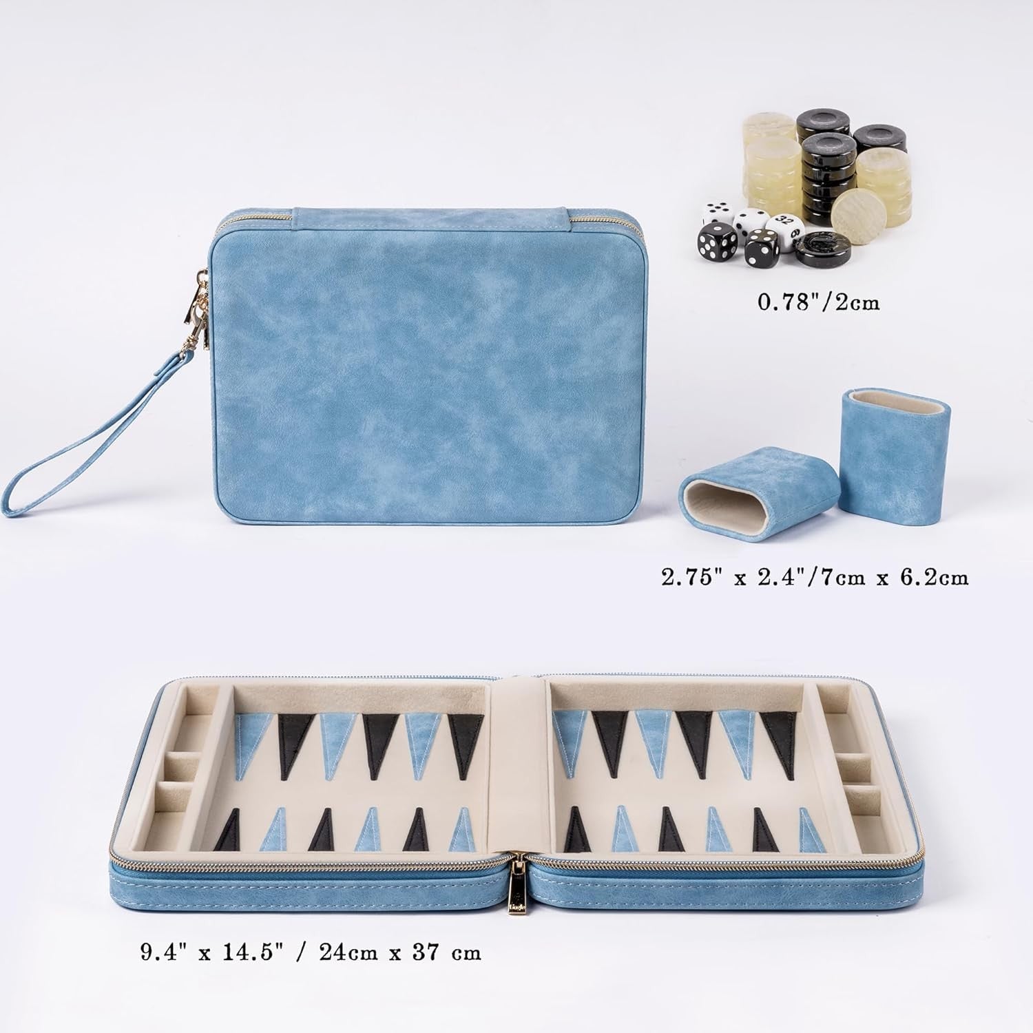9.4 Inch Travel Backgammon Set Leather Folding Board Portable Game