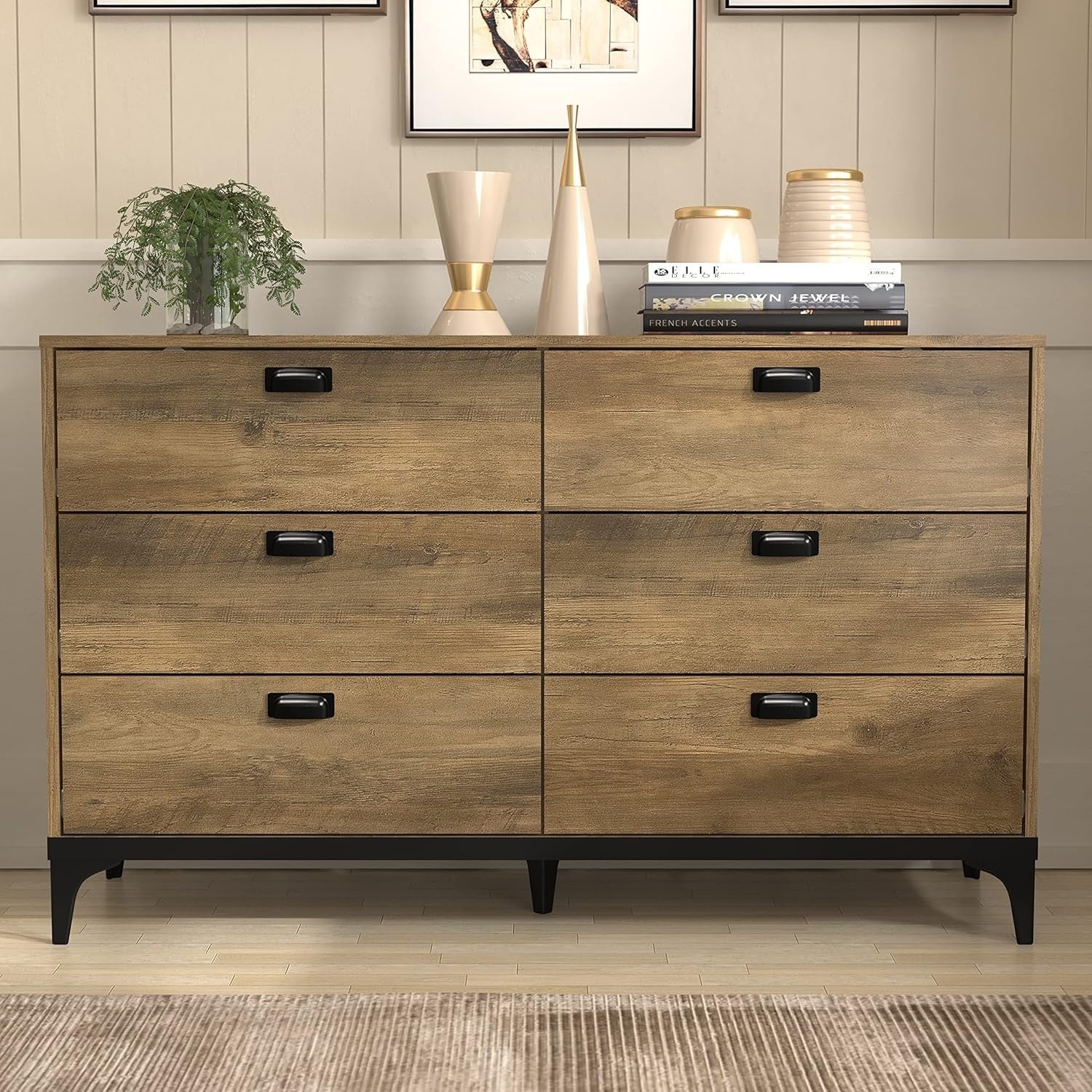 6 Drawer Chest Knotty Oak Storage Cabinet Bedroom Hallway Organizer
