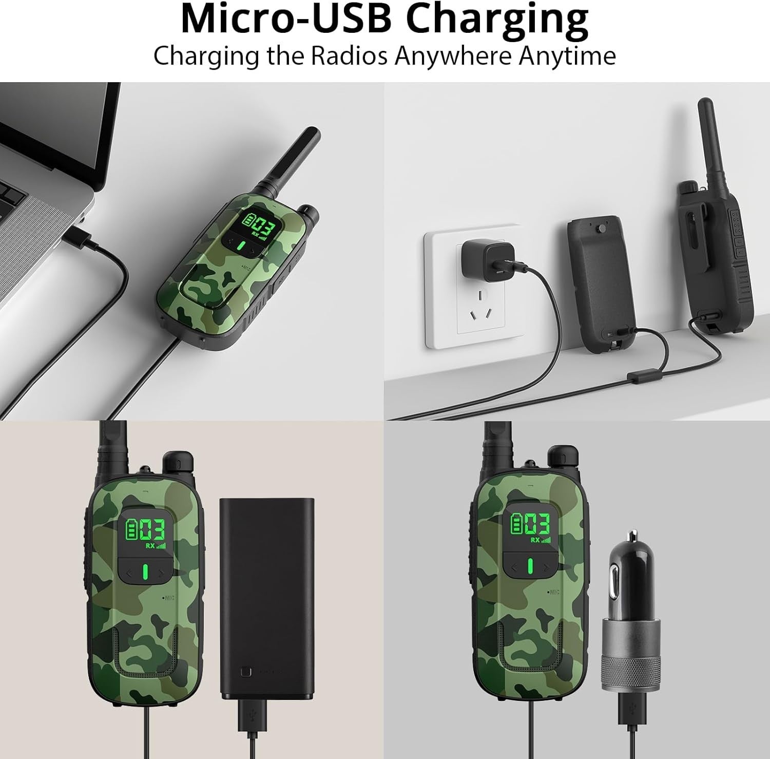 Rechargeable Walkie Talkies PMR 16 Channel VOX Flashlight Earpiece