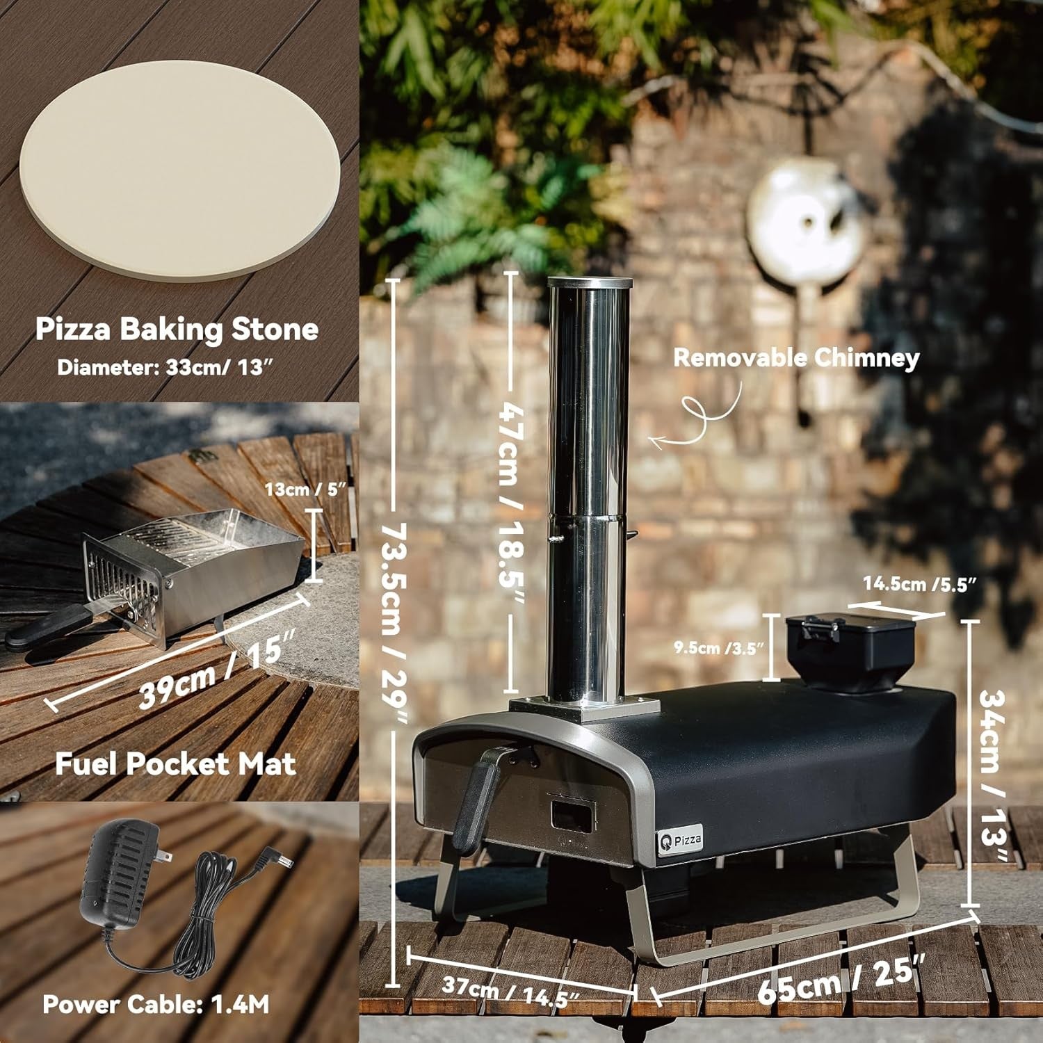 Outdoor Wood Pellet Pizza Oven | Rotating Stone & Thermometer BBQ Grill Garden