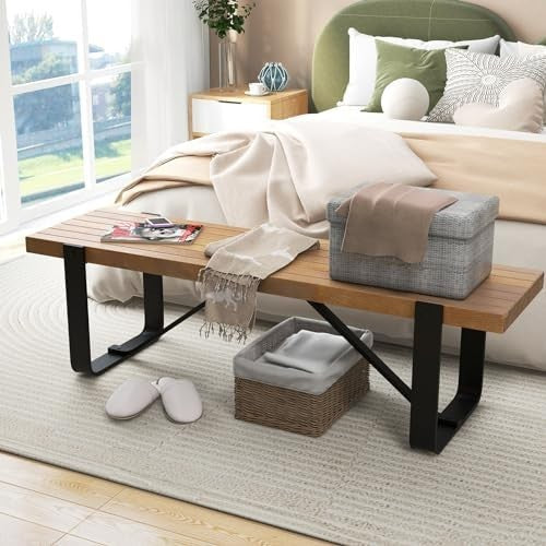 152cm Metal Dining & Hallway Bench – Rustic Wood Seat, 300KG Capacity