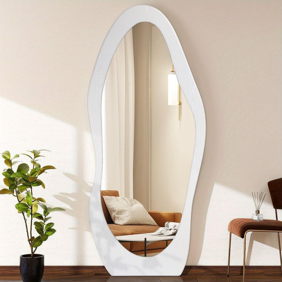 Wavy Full Length Wall Mirror 150x60cm White Wood Frame for Bedroom Hall