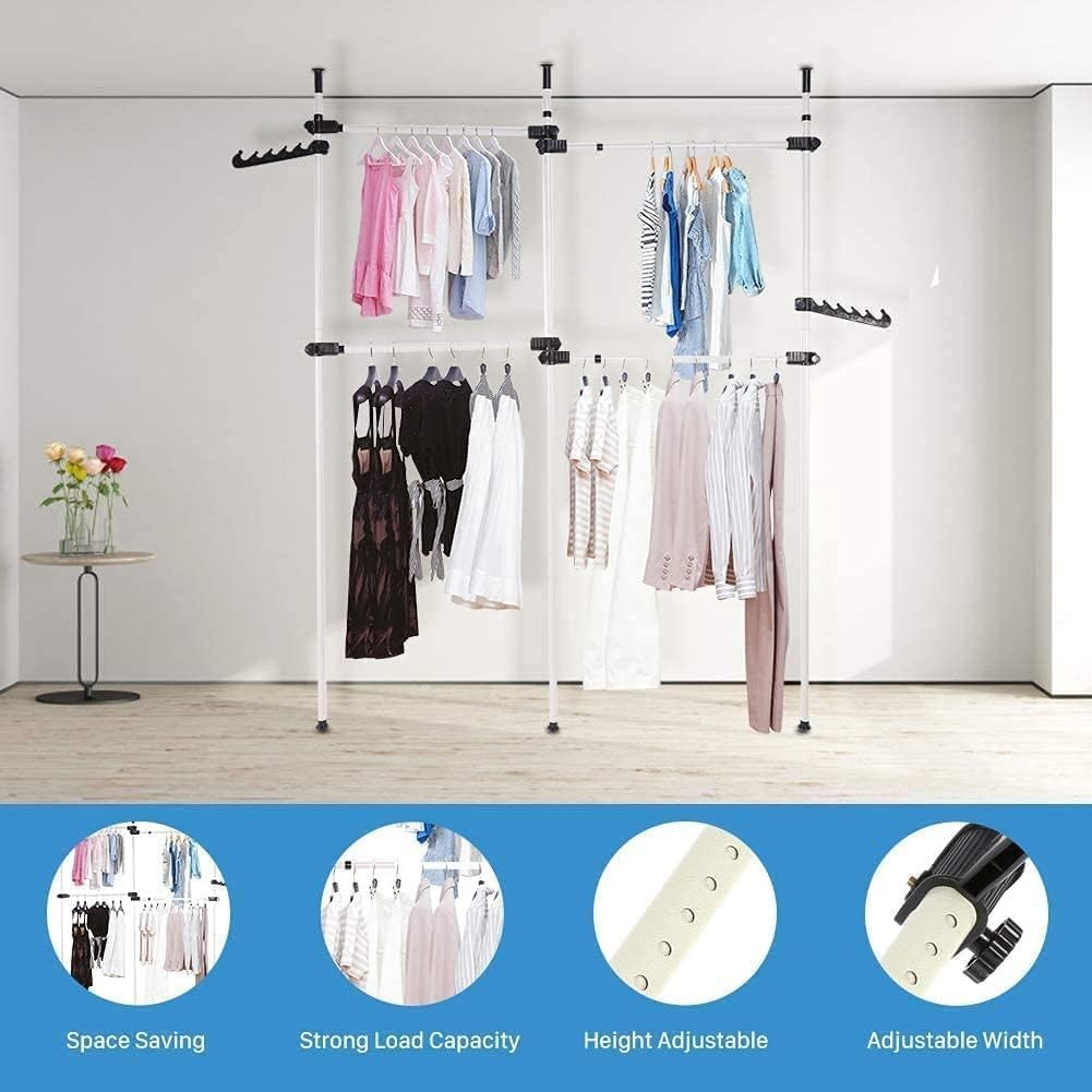 Telescopic Coat Hanger Garment Rack Wardrobe Shelves 60kg Sliver or Grey