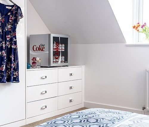 46L Silver Diet Coke Mini Fridge Glass Door Tabletop Cooler Bedroom Office