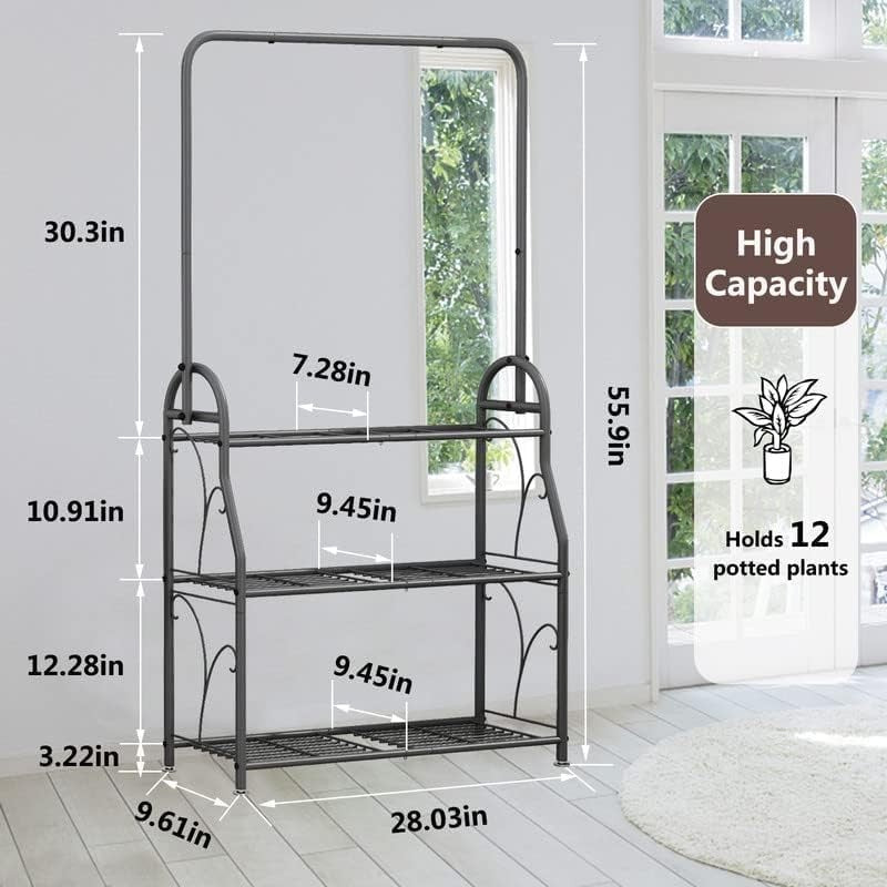 3 Tier Hanging Metal Plant Stand | Tall Indoor Outdoor Flower Pot Shelf Rack