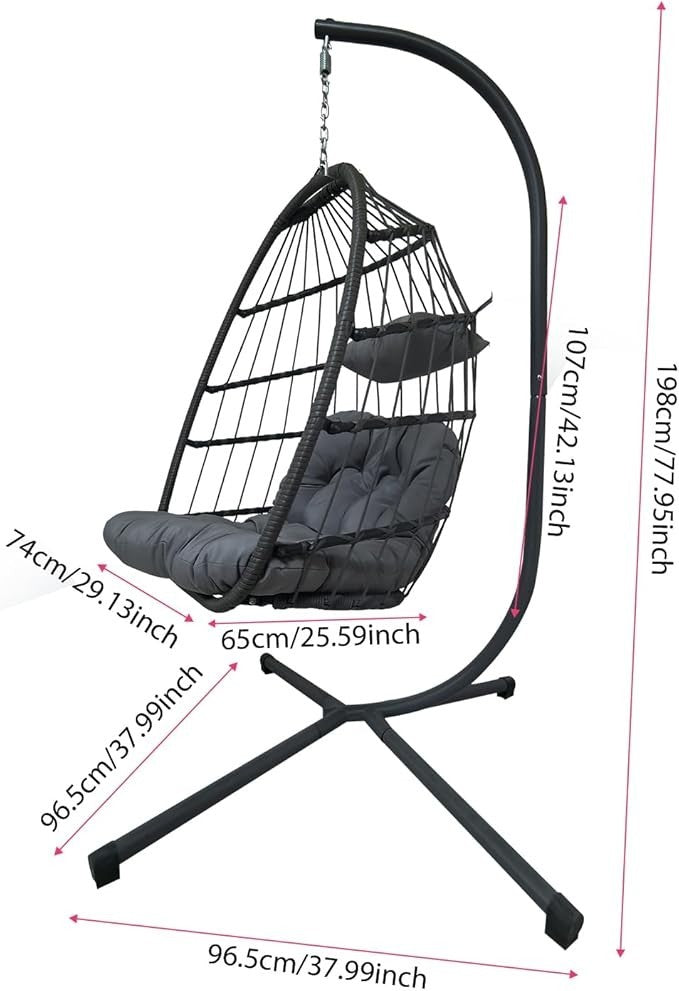 Rattan Egg Swing Chair Indoor Outdoor w/ Cushion, Cover & 350lb Frame