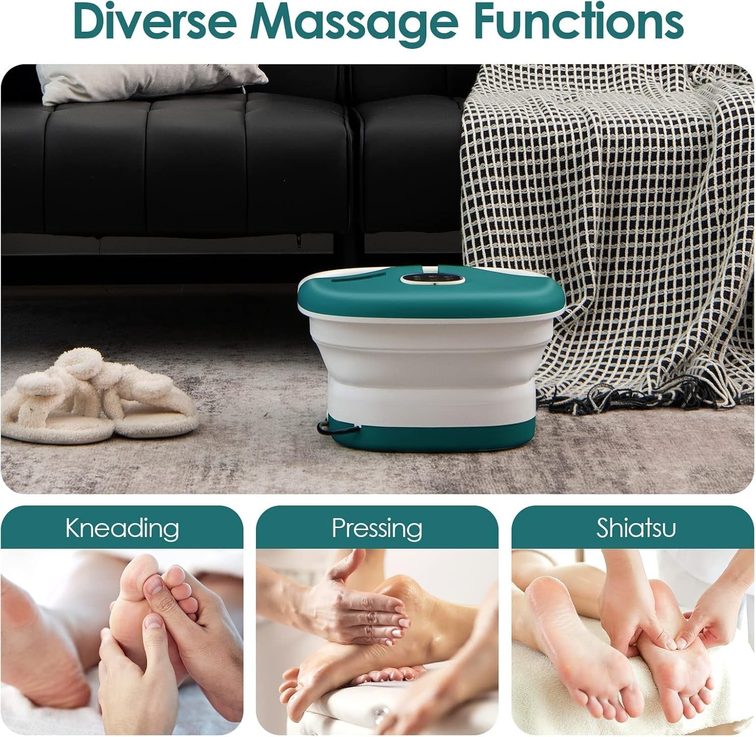 Foldable Heated Foot Spa Bath with Bubbles Timer & Massage Rollers