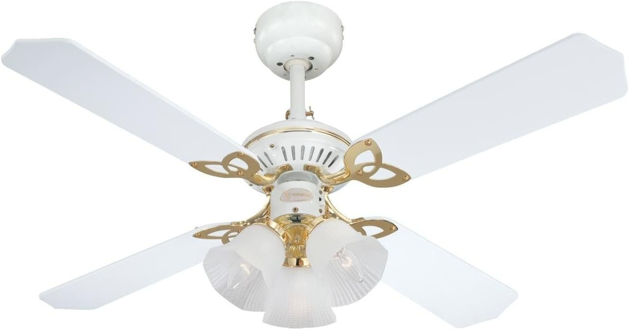 Westinghouse 105CM Princess Trio Ceiling Fan, White/Rattan, 3-Speed, Classic