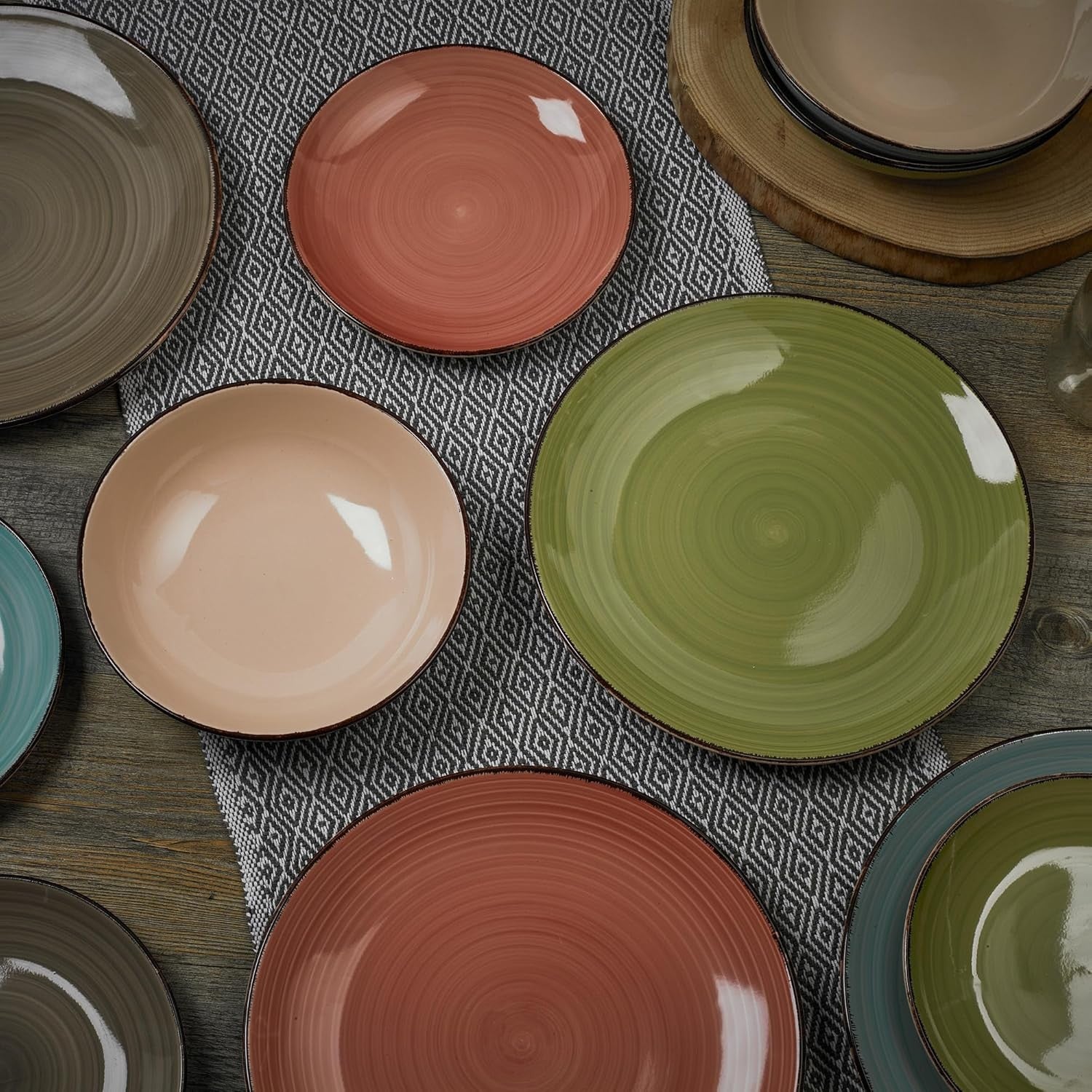 24 Piece Stoneware Dinnerware Set Plates Bowls Assorted Colours Dishwasher Safe
