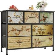 Tall 7 Drawer Fabric Dresser Chest Storage Unit Wood Top Hallway Decor