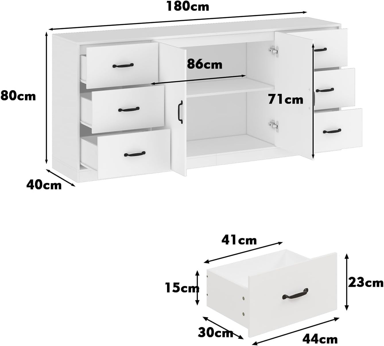 Modern Sideboard Cabinet 6 Drawers 2 Doors Storage Unit for Kitchen Hall