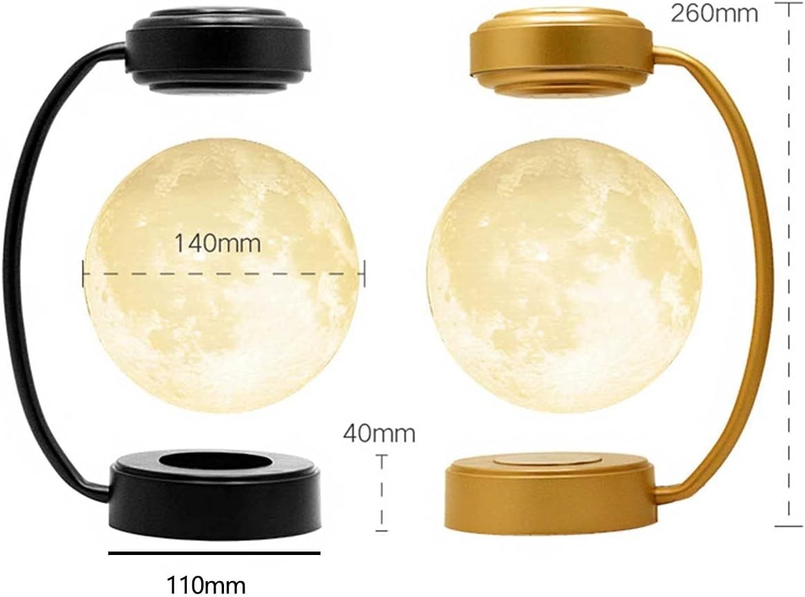 Levitating Moon Lamp Gold 3D Printed Floating LED Night Light Iron Stand