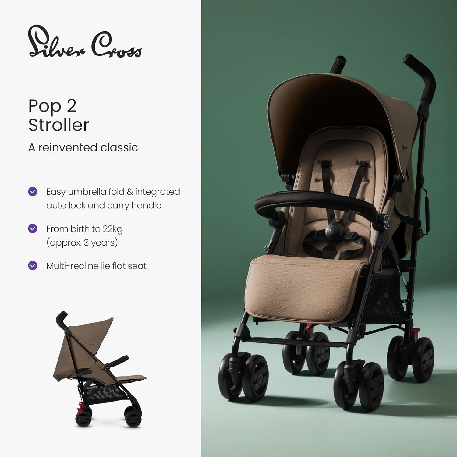 Foldable Travel Pushchair Lie-Flat Buggy Lightweight Recline 0–4Y 22kg