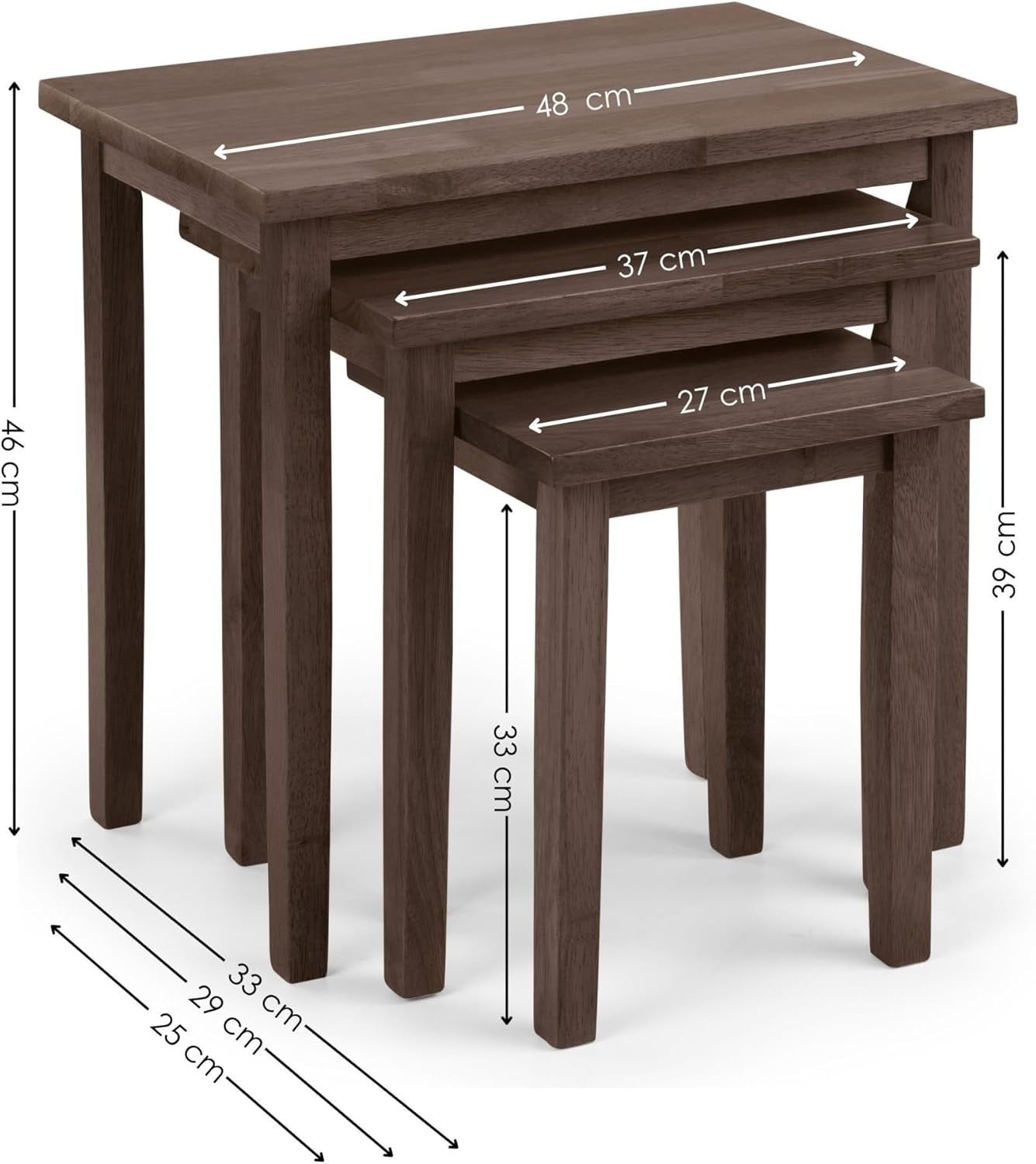Walnut Wood Nesting Tables Set of 3 Mid-Century Modern Square Coffee Side