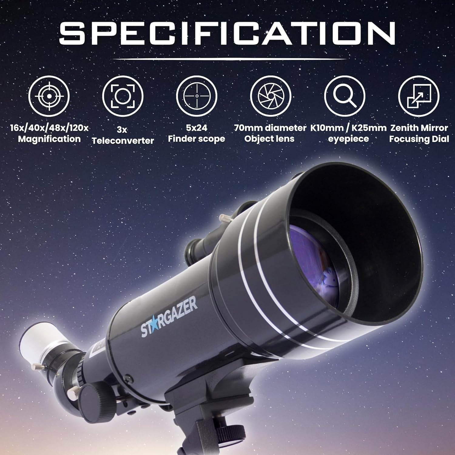 70mm Aperture 400mm Refractor Telescope for Adults & Beginners with Tripod