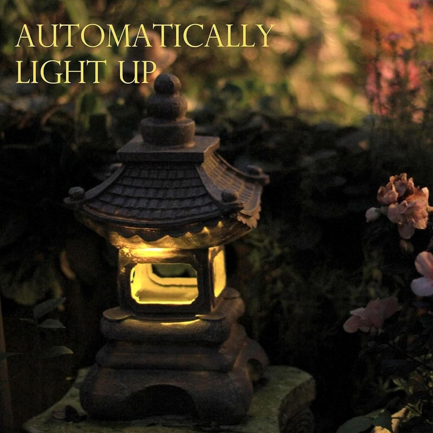 Solar Garden Pagoda Lantern – Japanese Stone LED Statue (34×17 cm)
