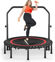 48” Foldable Fitness Trampoline Indoor Rebounder w Adjustable Handle 200KG