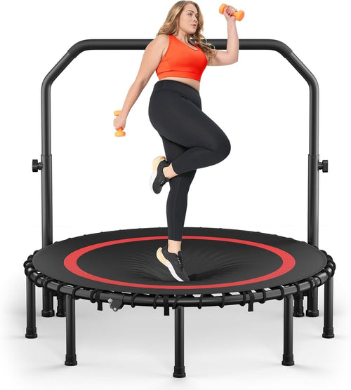 48” Foldable Fitness Trampoline Indoor Rebounder w Adjustable Handle 200KG
