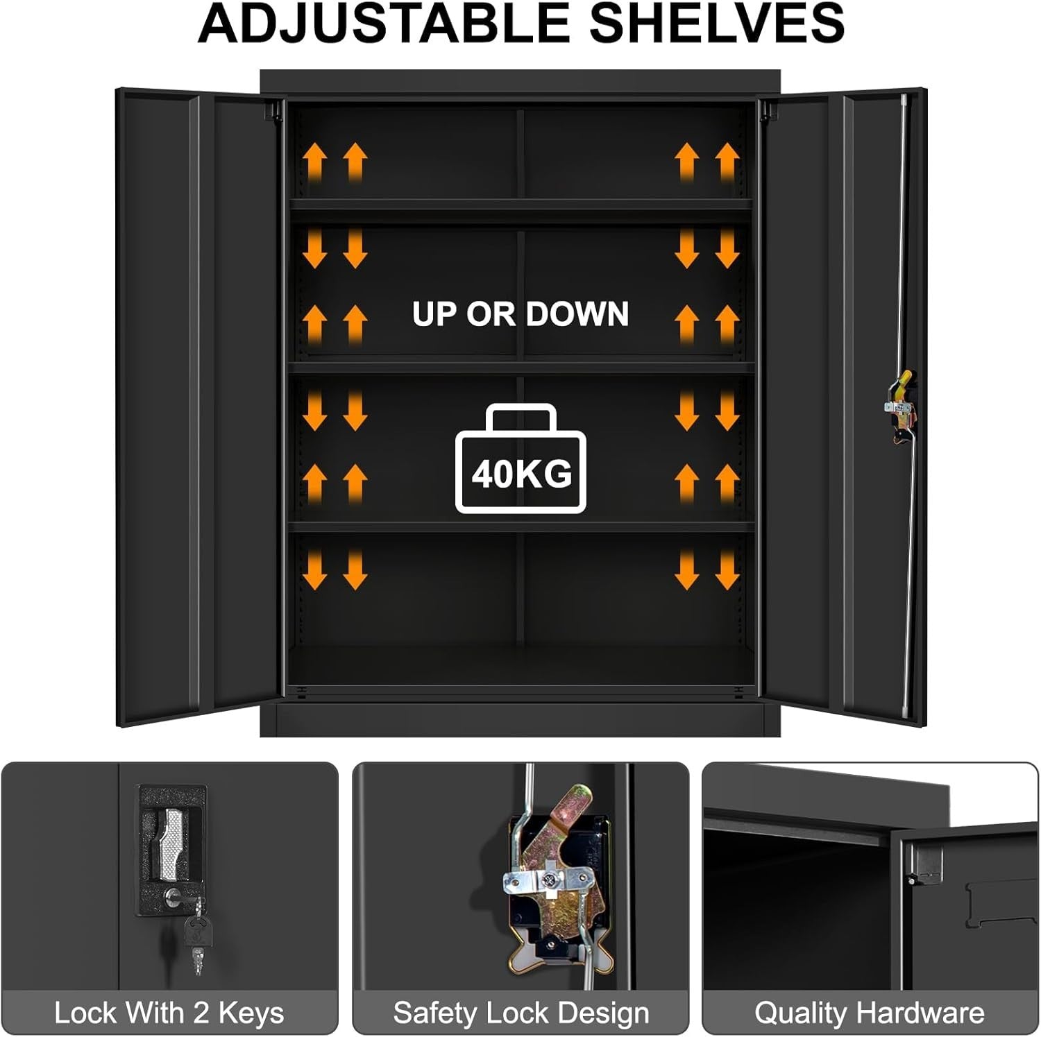 Heavy Duty Lockable Metal Storage Cabinet 4 Tier Adjustable Shelves