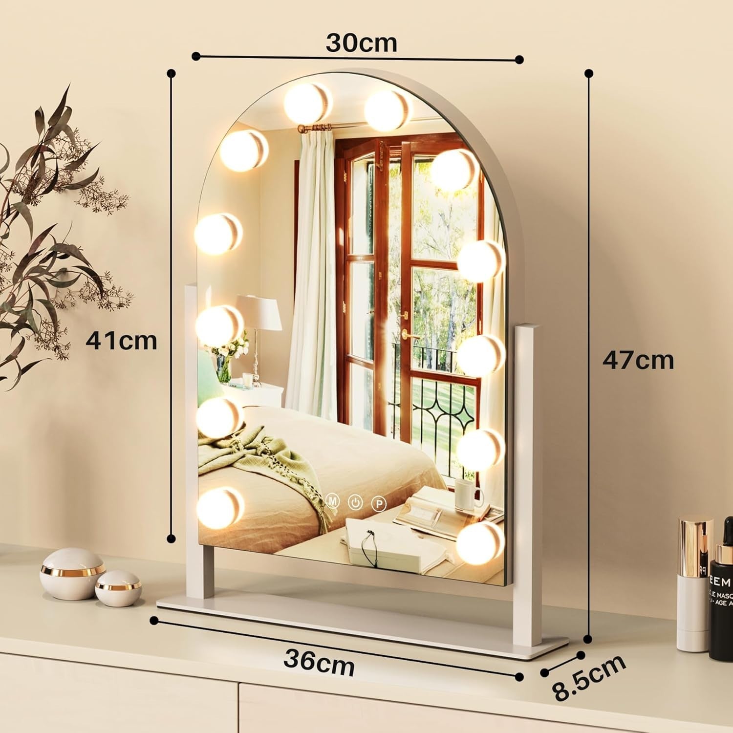 Hollywood Vanity Mirror 47x30cm | 12 LED Bulbs, 3 Lighting Modes, 5X Magnify