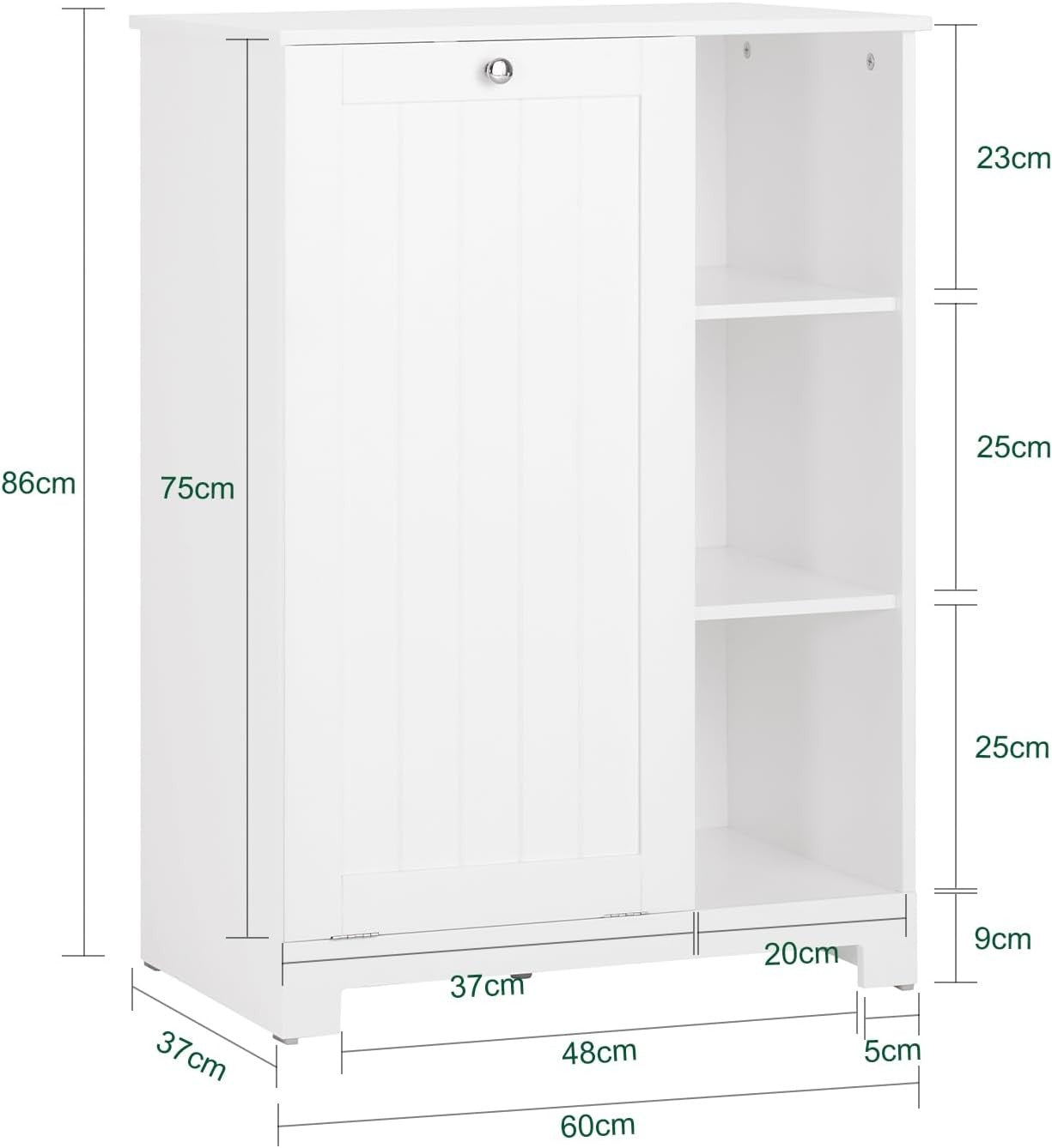 Slim Bathroom Laundry Cabinet with Flip Out Basket & Shelves White