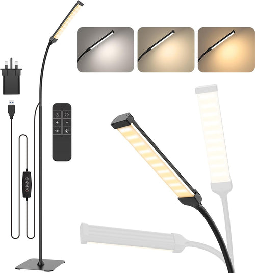 LED Floor Lamp Remote Control Dimmable 3 Colour Flexible Arm Reading Light