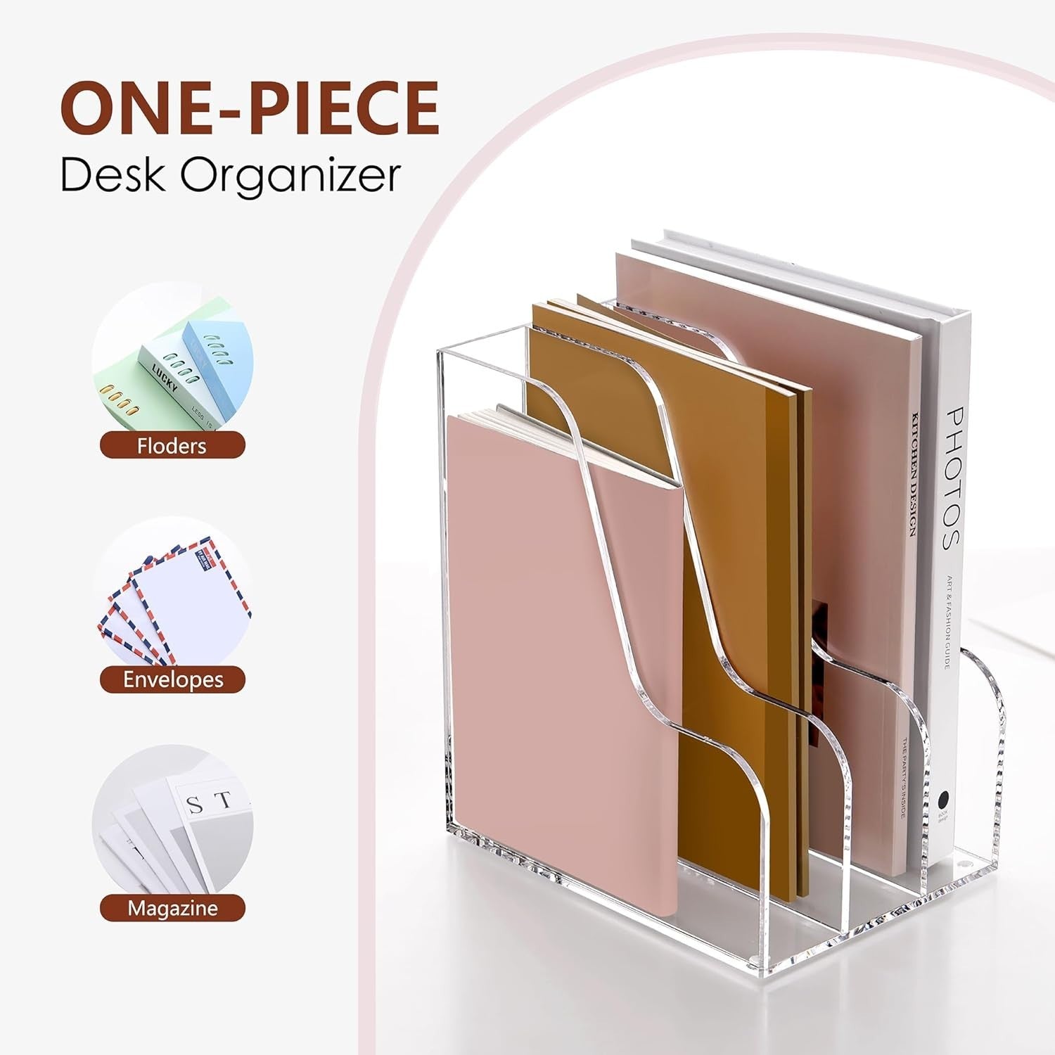 Clear Acrylic Desk Organizer 3-Section A4 File Folder Holder