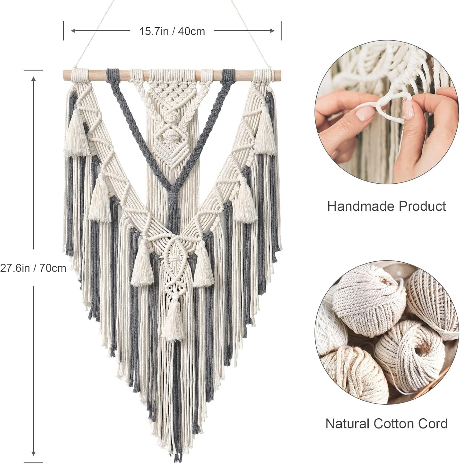 Large Boho Macrame Wall Hanging Leaf Tapestry Cotton Art